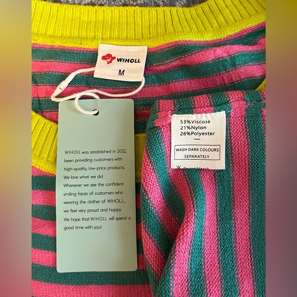 NWT Wiholl Striped Pink and Green Long Sleeve Sweater Oversized Medium - Picture 6 of 7